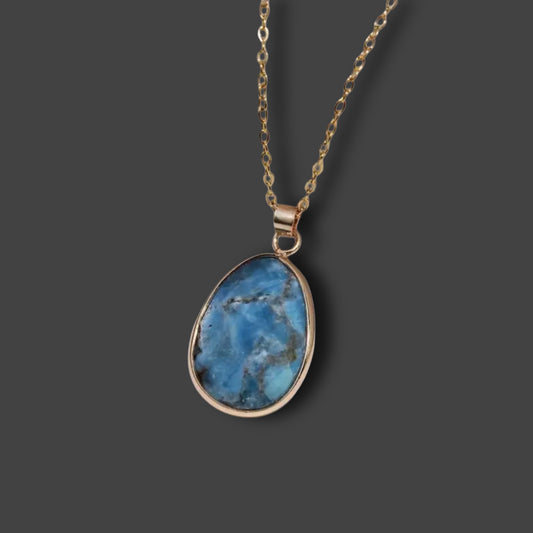 Sodalith Vintage Boho Naturstein-Anhänger-Kette für Damen // H11