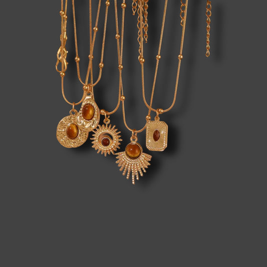 Vintage Karamellbraune Halskette im Boho-Design TROPFEN // H13