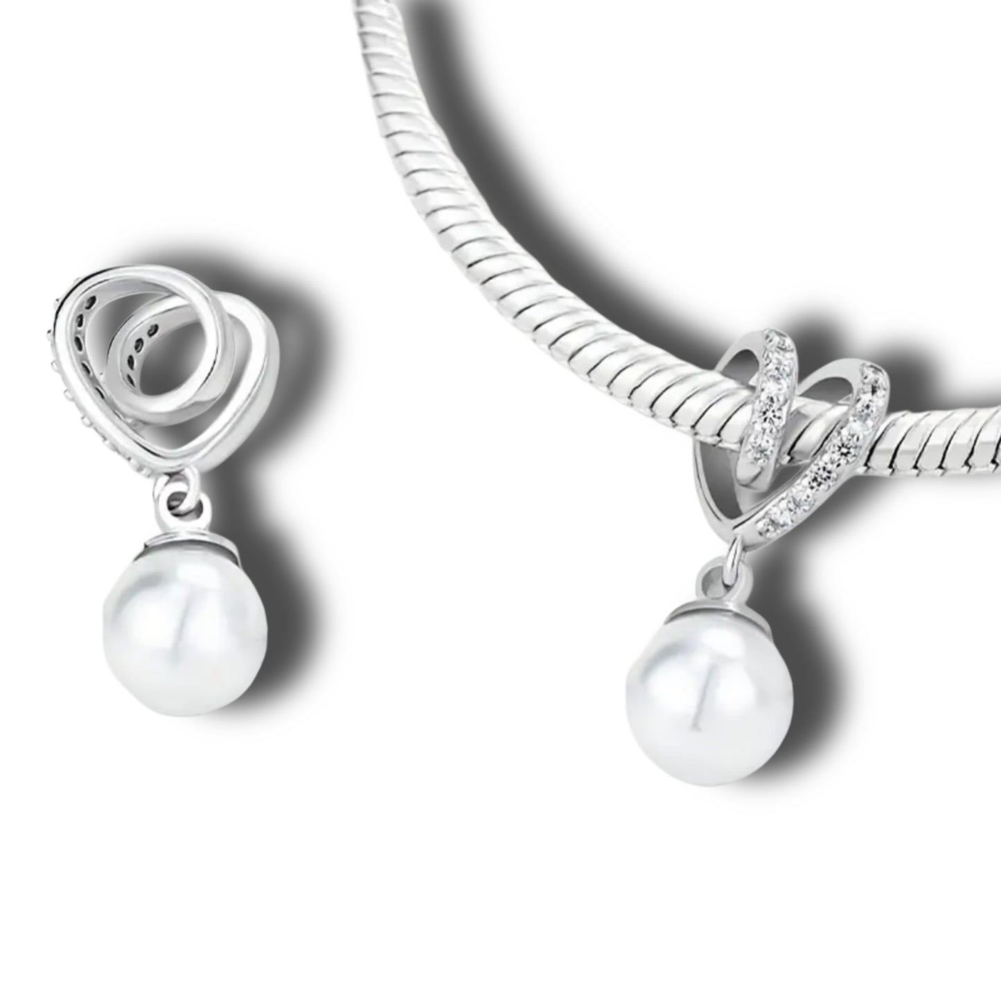 Charm „Luna“ mit Herz & Perle - Kupfer-Anhänger // C12