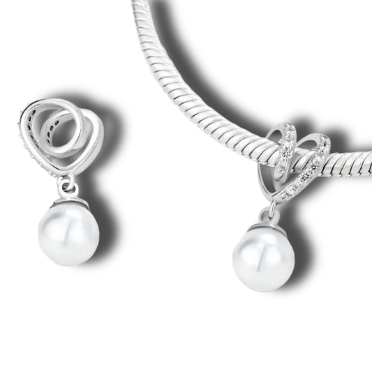 Charm „Luna“ mit Herz & Perle - Kupfer-Anhänger // C12