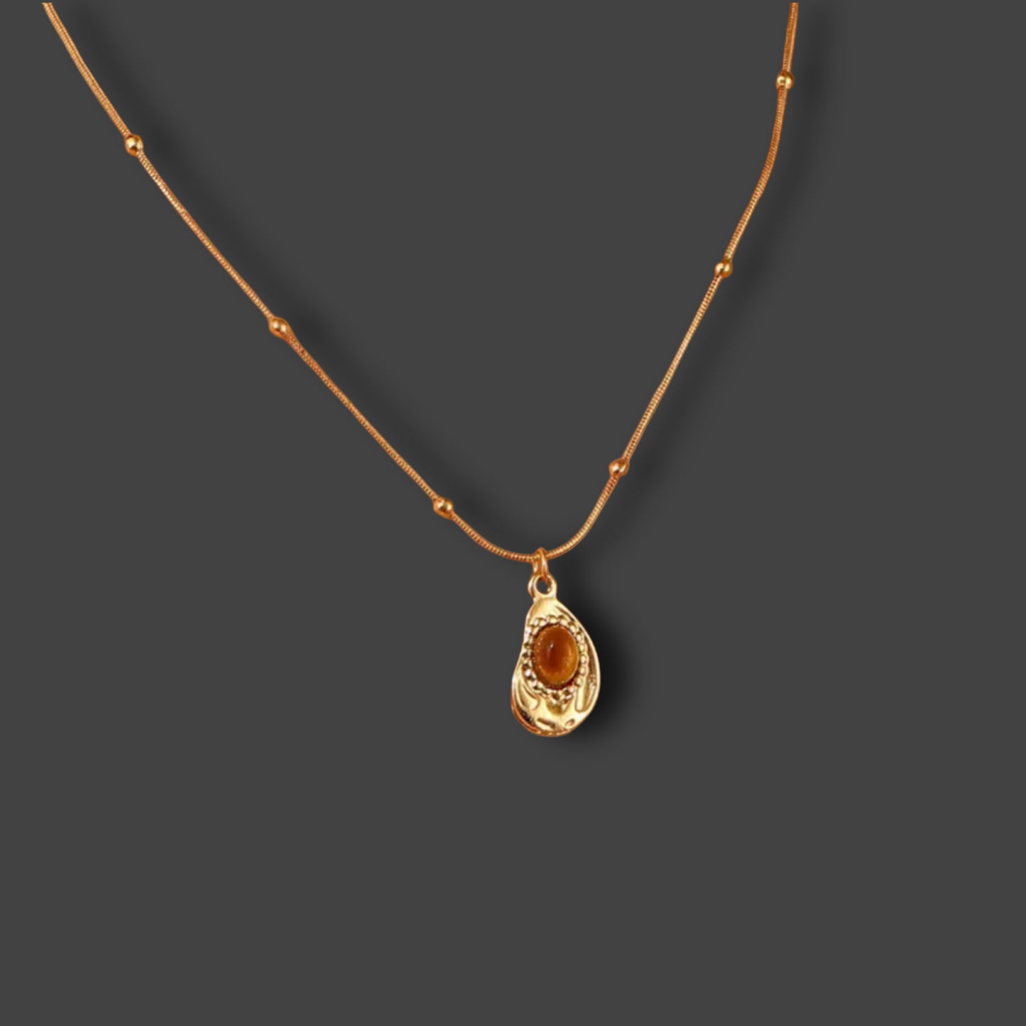 Vintage Karamellbraune Halskette im Boho-Design TROPFEN // H13