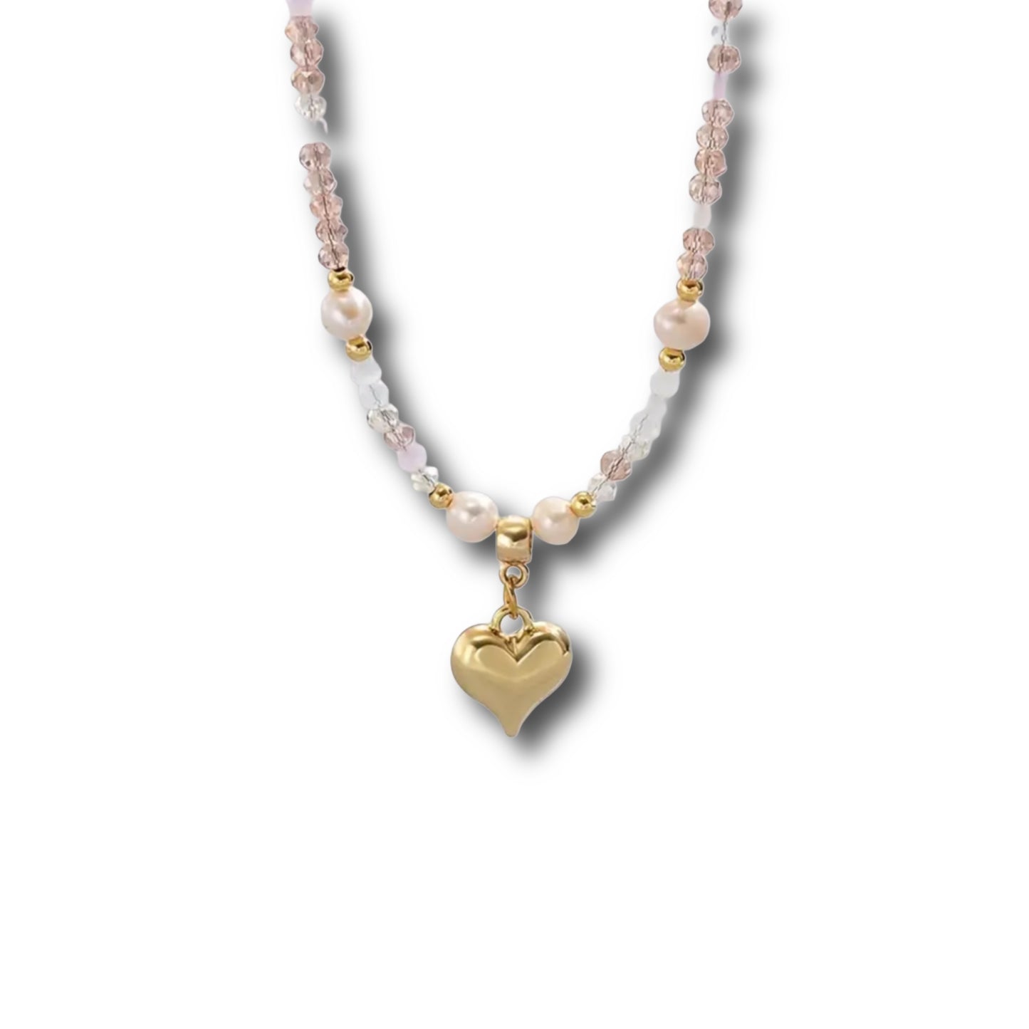 Halskette mit Herzanhänger und Perlensteinchen // H7