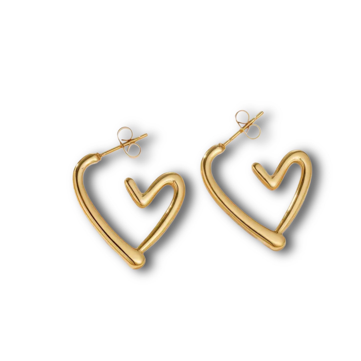 Herzförmige goldplattierte Edelstahl-Ohrstecker // O12