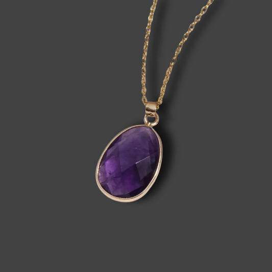 Amethyst Vintage Boho Naturstein-Anhänger-Kette // H9